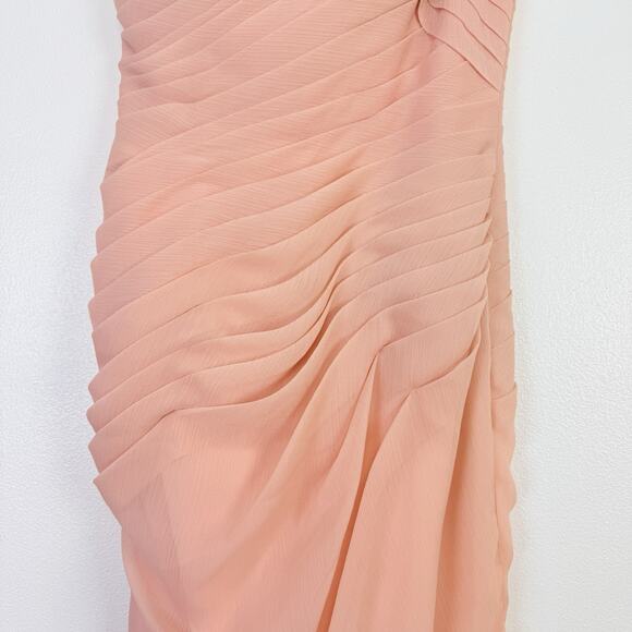 Angelina Faccenda Bridesmaids Gown Size 8 Blush Pink One Shoulder Chiffon Prom - Picture 4 of 16